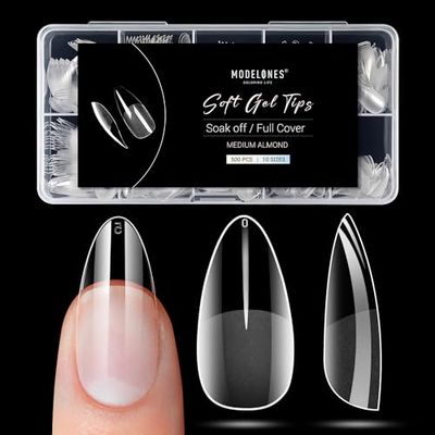 Modelones Almond Fake Nail Tips -500Pcs Medium Gel x Nail Tips Pre-shaped Half Matte Full Cover Clear Acrylic Nails Gel Kit False Nail Tip Press on Nails for Nail Extension DIY Salon