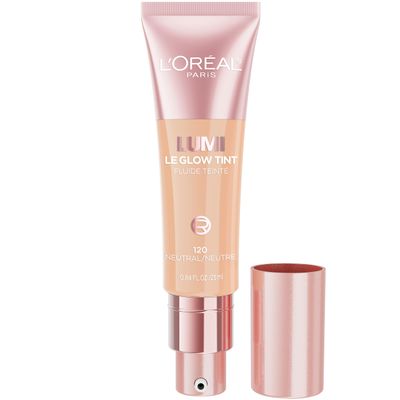 LOral Paris Lumi Le Glow Skin Tint, Lightweight Water-Based Tinted Serum with Foundation-Like Coverage, Glow Illuminator, Neutral 120, 0.85 Fl Oz
