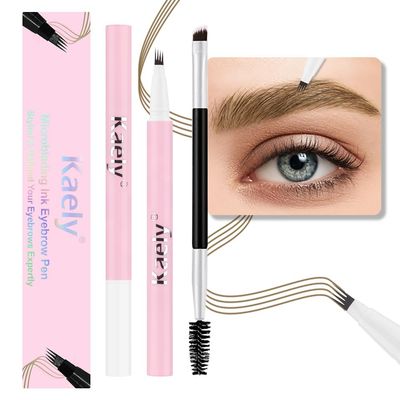evpct Kaely 2Pcs Brown Magic Microblading Eyebrow Contouring Pen Brow Pencil, with 4 Brush Micro-Fork-Tips Precise Applicator, with Dual-ended Eyebrow Brush, Hair Like Strokes, Natural Looking Brows