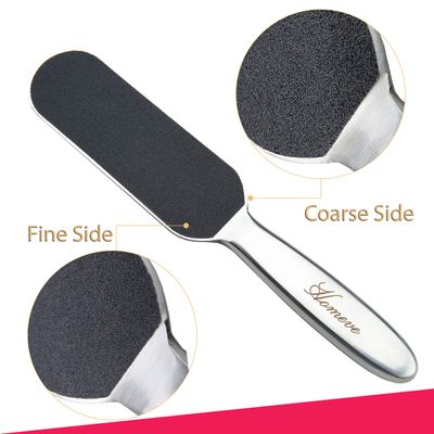 Homeve Professional Pedicure Foot File - Reusable Stainless Steel Cracked Skin Corns Callus Remover Feet Rasp with 10 Replaceable Pads Coarse-Fine