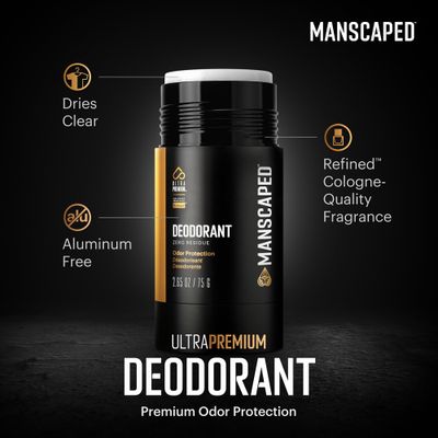MANSCAPED UltraPremium Deodorant, Aluminum-Free Clear Formula, Soft and Comfortable with Cologne-Quality Fragrance for Under Arm Odor Protection, 2.65 oz Stick (1 Pack)