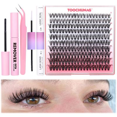 40D Lash Extension Kit 200pcs Cluster Eyelash Extensions Kit with Remover 8-16mm Lash Clusters Kit with Lash Bond and Seal and Eyelashes Clusters Tweezers DIY Wispy Individual Lashes Kit by TOOCHUNAG