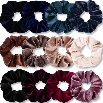 IVARYSS Scrunchies for Women, 12 Pcs Velvet Scrunchies for Hair, Dark Colors Classic Elastic Thick Scrunchy Hair Bands Ties, Soft Ropes Ponytail Holder Hair Accessories