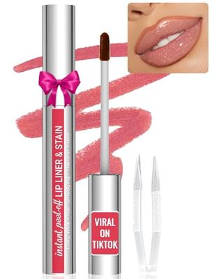 Lip Liner - Lip Liner Stain, Peel Off Lip Liner Tattoo, Long Lasting Lip Stain Peel Off with Natural Finish, Easy to Use, Waterproof, Smudge-proof, Transfer-proof, Highly Pigmented Color, Nude Pink