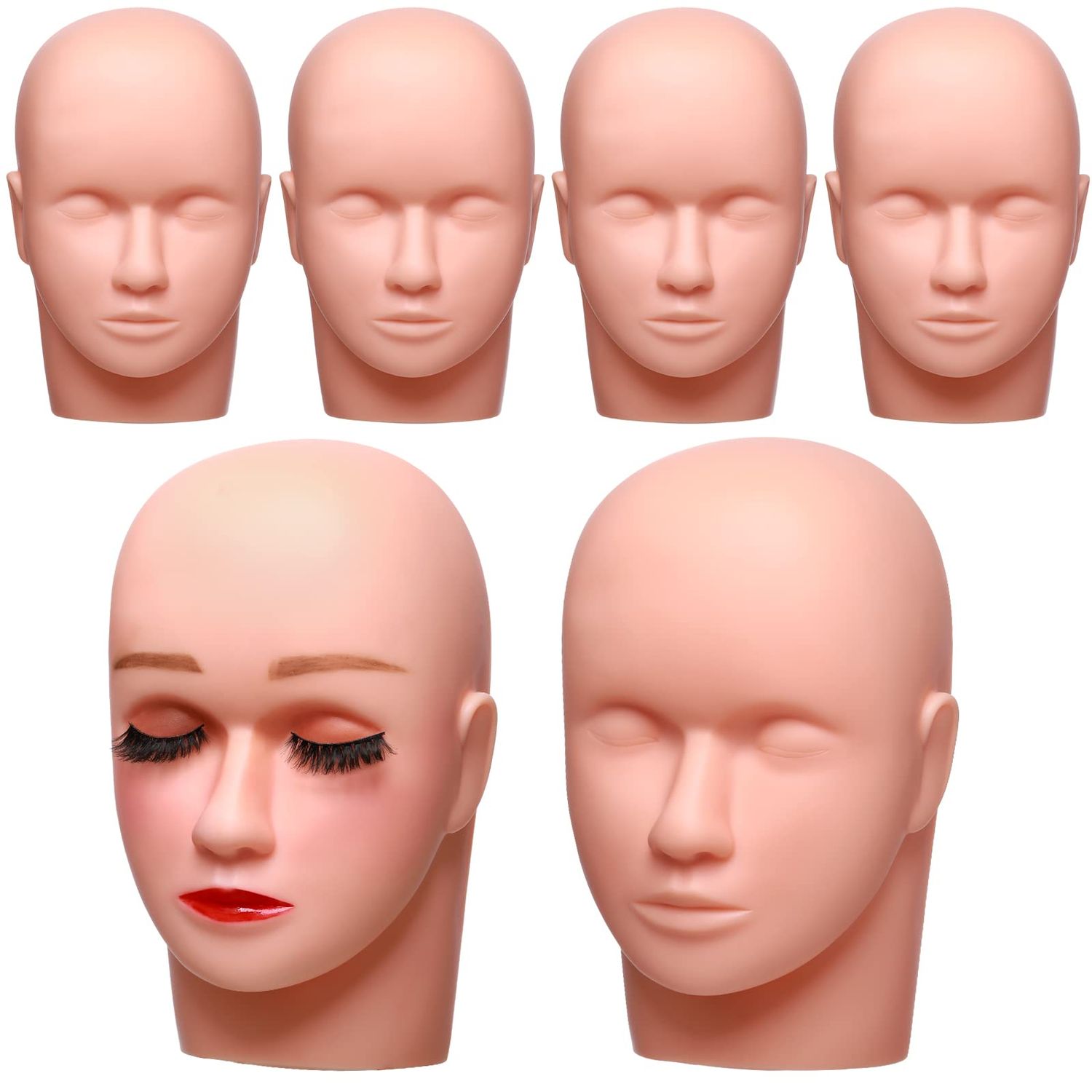 Reginary 6 Pcs Lash Mannequin Head Silicone Plastic Head Esthetics Mannequin Head Practice Training Head Makeup Head Makeup Mannequin Training Head for Practice Makeup Massage Graft Eyelash(White)