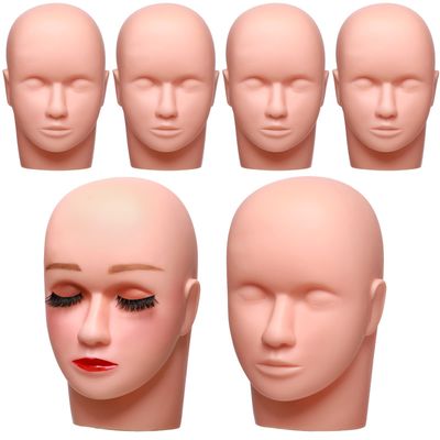 Reginary 6 Pcs Lash Mannequin Head Silicone Plastic Head Esthetics Mannequin Head Practice Training Head Makeup Head Makeup Mannequin Training Head for Practice Makeup Massage Graft Eyelash(White)