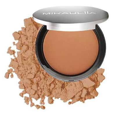 Mirabella Pure Press Powder Foundation Makeup, HD Finish Buildable Mineral Foundation for Sensitive Skin and All Skin Types with Age-Defying Benefits, Jojoba and Triglyceride, Original MediumDark IV