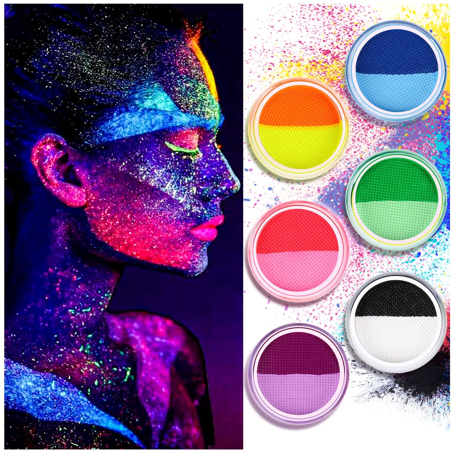 Water Activated Eyeliner, UV Glow Neon Cake Paint, 12 Bright Color Hydra Eye Liner,UV Glow Blacklight Luminous Body Face Makeup Paint, Costume Halloween and Club Makeup Art Paint (01)