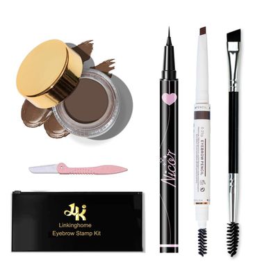 Upgraded Eyebrow Stamp Pencil Kit for Eyebrows Makeup, with Waterproof Eyebrow Pen, Black Eyebrow Eyeliner, Eyebrow Pomade, Specially Customized Blade Shaped Eyebrow Brush and Eyebrow Razor