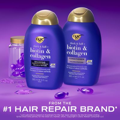 OGX Thick &amp; Full  Biotin &amp; Collagen Shampoo &amp; Conditioner Set, (packaging may vary), Purple, 13 Fl Oz (Pack of 2)
