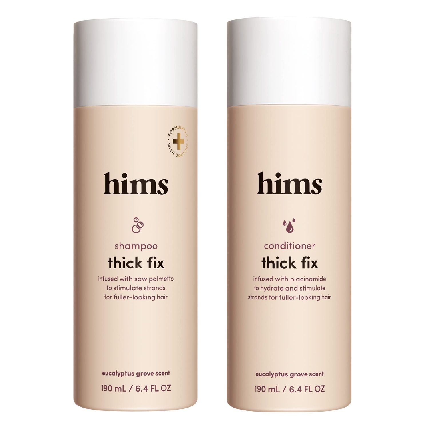 hims Thick Fix Shampoo &amp; Conditioner Set - Thickening Shampoo and Conditioner with Saw Palmetto and Niacinamide - No Parabens or Sulfates, Vegan and Cruelty Free - Eucalyptus Grove, 2 Pack, 6.4 fl oz