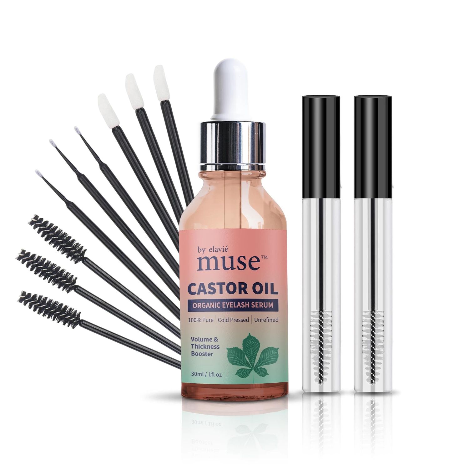 Muse by Elavi Organic Castor Oil Eyelash &amp; Brow Serum - 100% Pure, Cold-Pressed, Hexane-Free Conditioning Oil for Fuller-Looking Lashes &amp; Brows