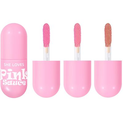 BEUKING 3 Pcs Lipstick Set Pink Mirror Waterproof High Pigment Non-Smudge Liquid Nude Lip Gloss Smooth Red Pink Long-lasting Wear Non-stick Lightweight Lip Stain Set for Women Lady Girl Lip Makeup (A)