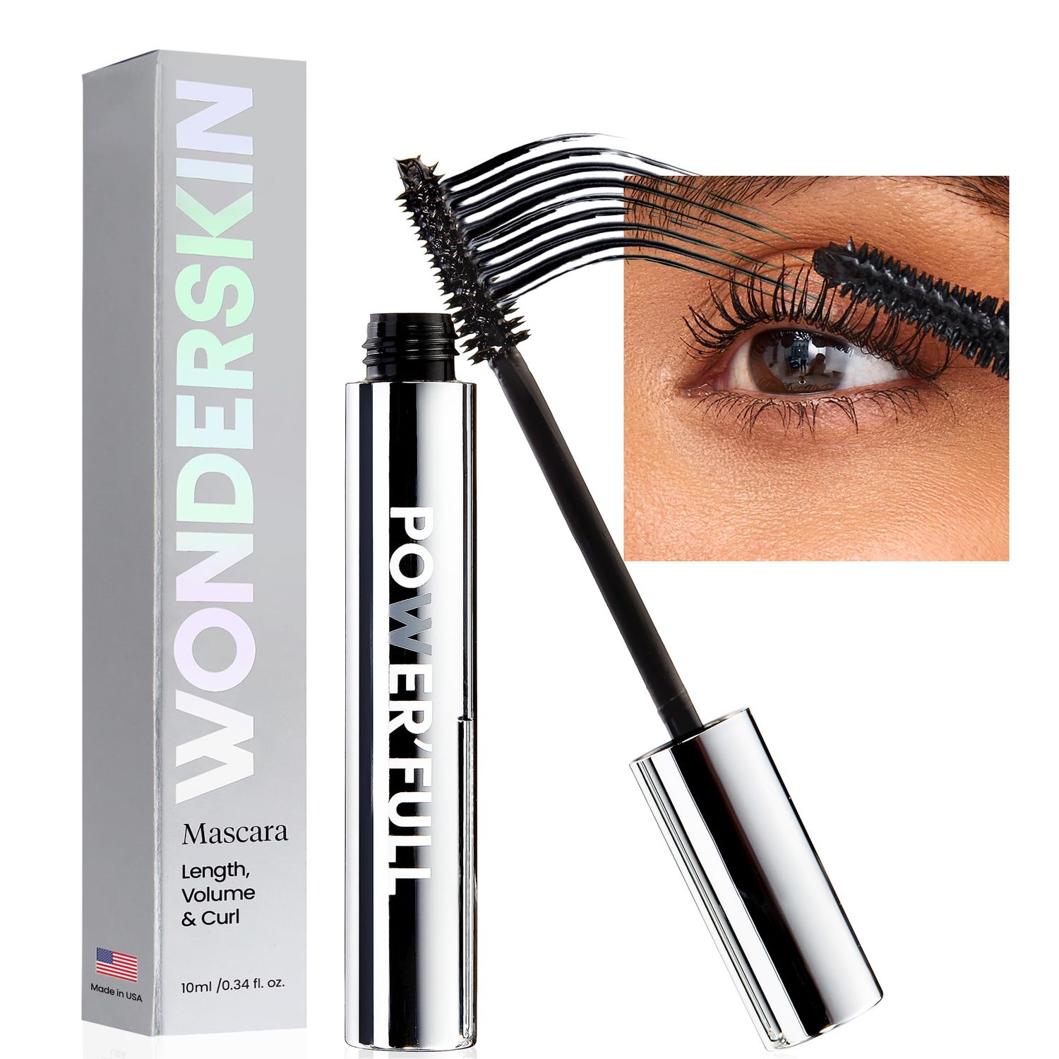 Wonderskin Mascara - Black Mascara for Volume, Length, and Curl - Lengthening, Volumizing Lash Mascara &amp; Smudge Proof Eyelash Mascara