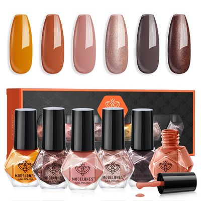 modelones Nail Polish Set 6 Colors, Nude Brown Maroon Gray Quick Dry Mini Nail Lacquer Kit, Burnt Orange Winter Nail Art DIY Home Travel Salon Nail Art Manicure Gift for Women Girls