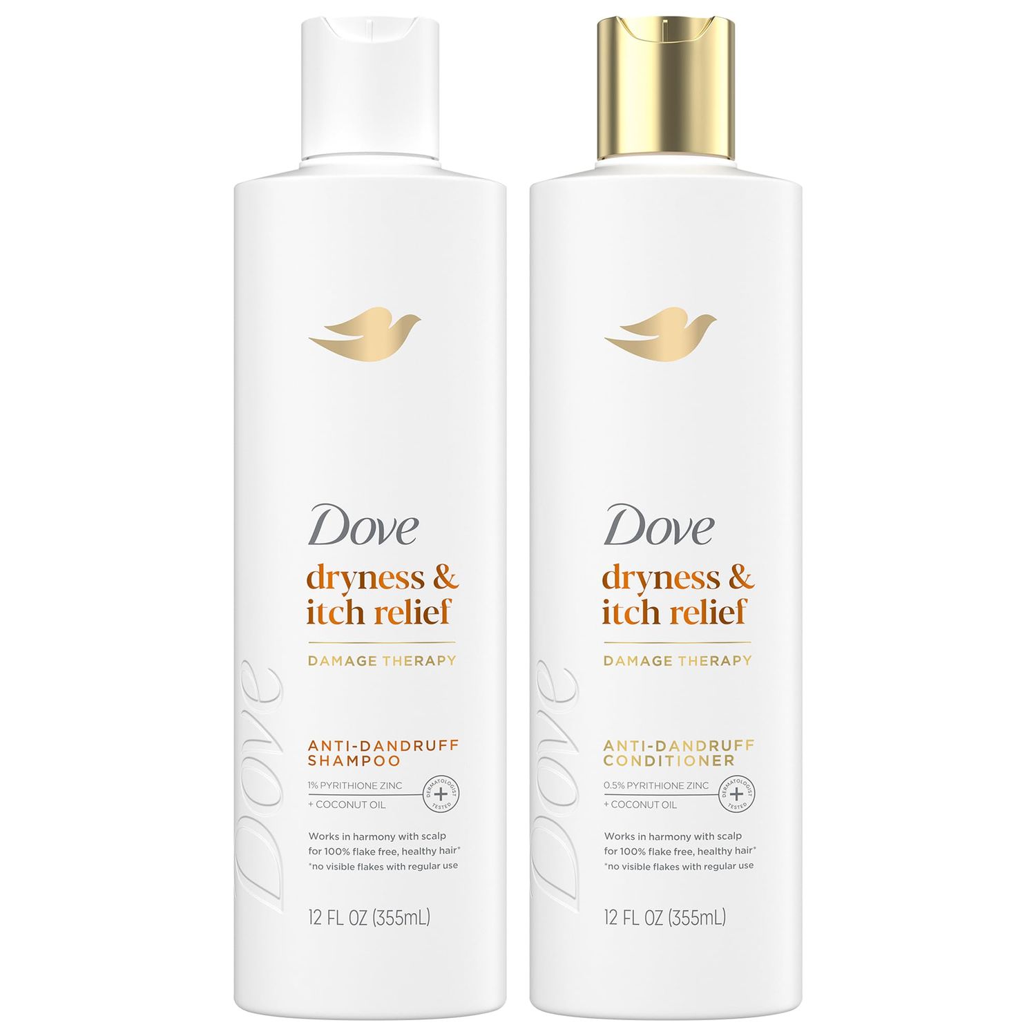 Dove Shampoo and Conditioner Set - DermaCare Scalp Dryness &amp; Itch Relief, Pyrithione Zinc Shampoo and Conditioner, Anti-Dandruff, Anti-Frizz, Smoothing Hair Care, 12 Oz (2 Piece Set)