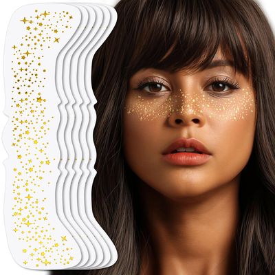 Teenitor Face Glitter Freckles Face Tattoo, 6 Pcs Sparkle Freckles, Sweatproof Waterproof Gold Glitter Face Freckles, Gold Freckles for Women