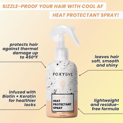 FoxyBae Heat Protectant Spray - Thermal Hair Styling Mist for Curling Iron &amp; Blow Dryer - Prevents Frizz, Damage &amp; Breakage, 8oz