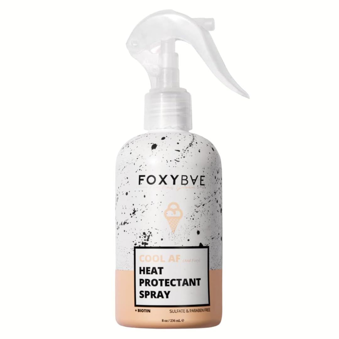 FoxyBae Heat Protectant Spray - Thermal Hair Styling Mist for Curling Iron &amp; Blow Dryer - Prevents Frizz, Damage &amp; Breakage, 8oz