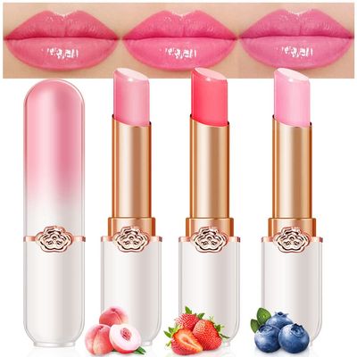 BINGBRUSH 3 Pcs Peach Strawberry Blueberry Color Changing Lipstick Queen,PH Mood Long Lasting Labiales Lip Gloss Lip Balm Tinted Magic Lip Stain Moisturize Makeup Lipstick Set for Women