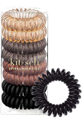 Kitsch Spiral Hair Ties for Women, Coil Hair Ties for Thick Hair, No Crease Hair Tie, Spiral Hair Ties No Damage, Hair Coils &amp; Phone Cord Hair Ties for Thin Hair, Hair Ties Spiral, 8pcs (Brunette)