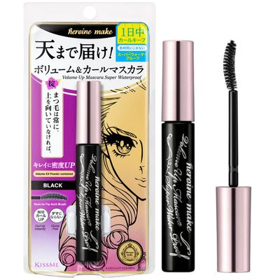 HEROINE MAKE by KISSME Volumizing Eyemakeup Mascara with Waterproof Black Curvy Brush, Defining Fiber Long-lasting False Eyelash Effect, Made in Japan