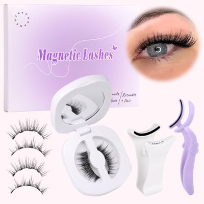 Magnetic Eyelashes with 2 Applicators Natural Magnetic Lashes with Clamp Reusable Half Eye False Eyelashes No Glue Needed, No Eyeliner Needed by Boahankuke