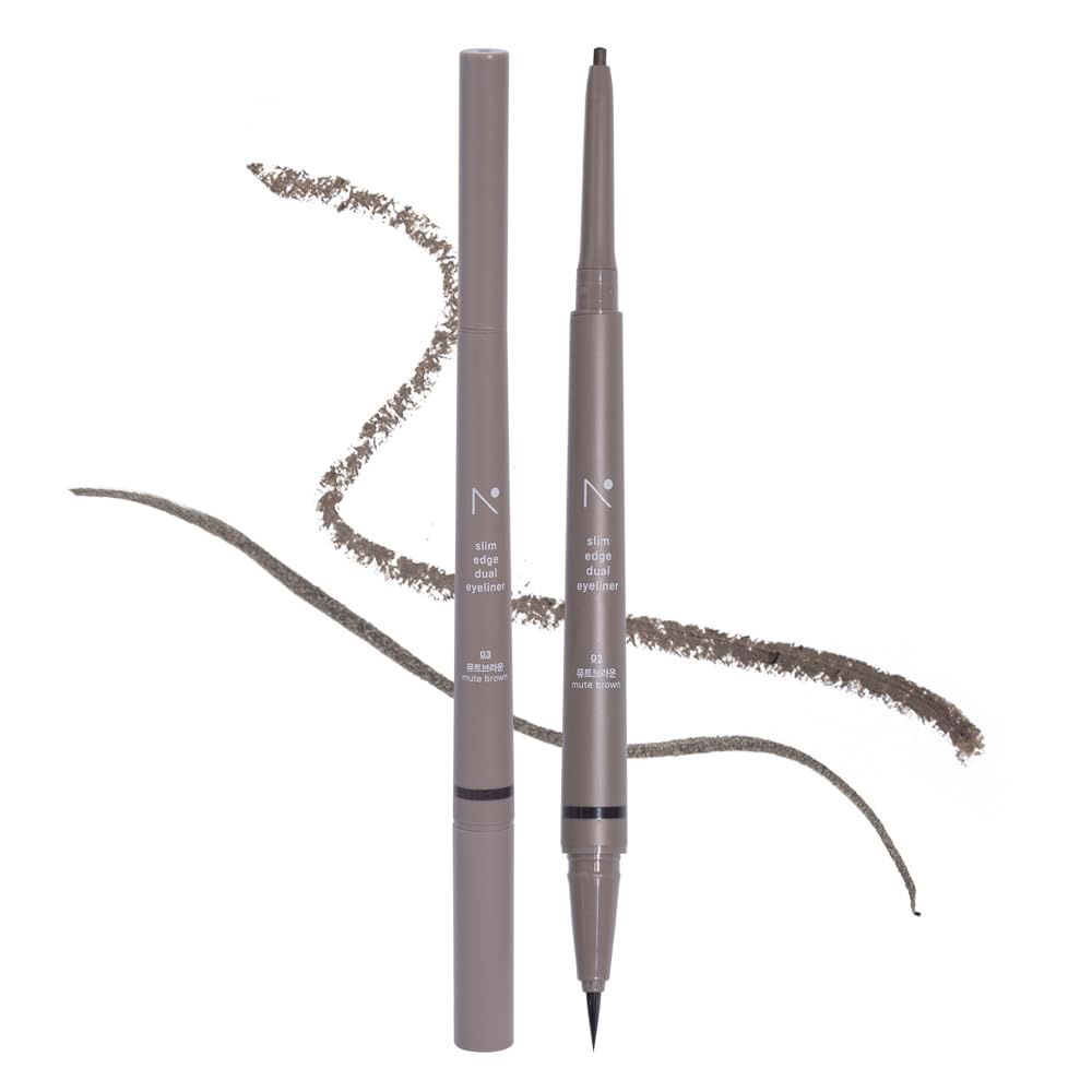 Nobev Eyeliner Slim Edge Dual-Tip (03 mute brown) | SmudgeWater Proof, High Pigmented, Long Lasting Liquid and Pencil Eye Liner