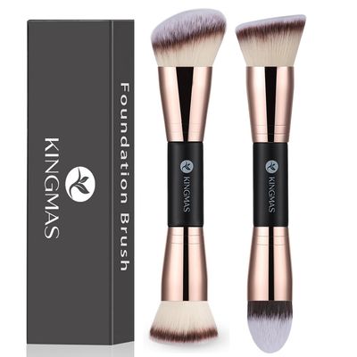 KINGMAS Foundation Makeup Brushes, 2Pcs Premium Double-Ended Makeup Brush (FlatAngledAngled RoundTapered Top) for Buffing Liquid, Cream, Powder, Blending Face Brush
