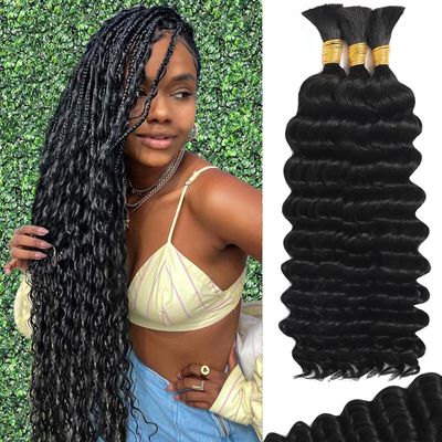 Human Braiding Hair for Boho Braids Human Hair Braiding Hair 110g 20 Inch Curly Boho Hair for Braiding Knotless 12A Deep Wave Bulk Human Hair for Braiding Bohemian 3 BundlesPack Natural Color