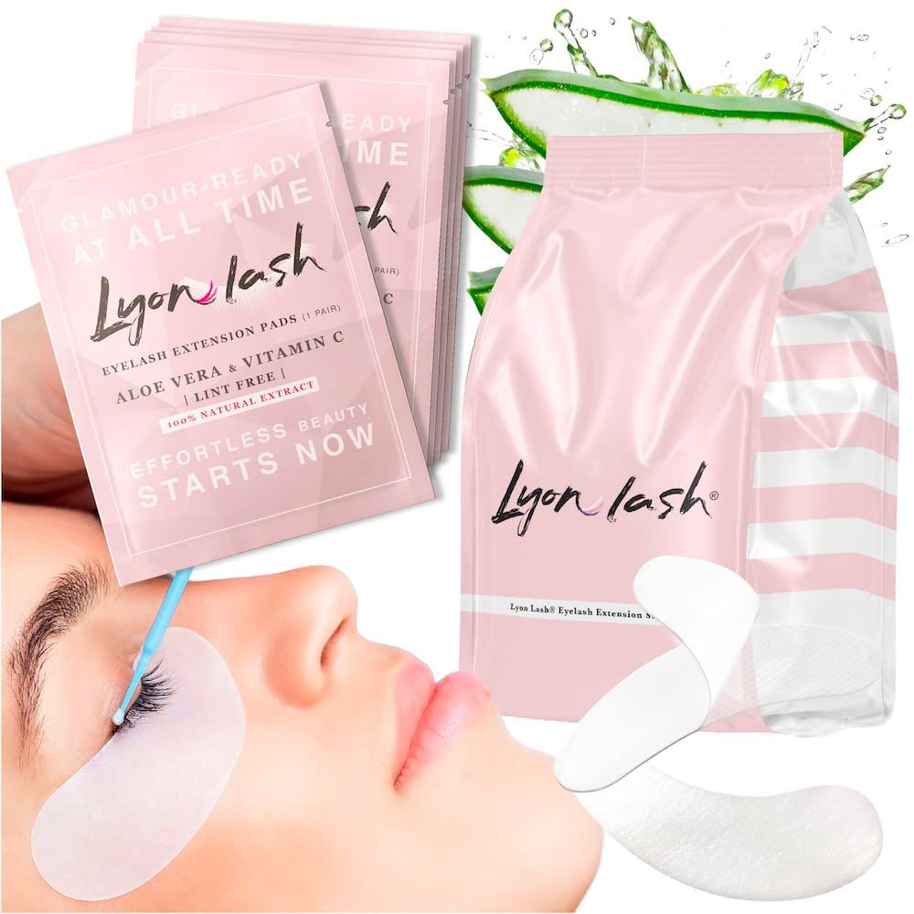 100 Pairs Eyelash Extension Under Eye Gel Pads by Lyon Lash - Lint Free with Aloe Vera Hydrogel Eye Patches, Premium Eyelash Extension Supplies &amp; Beauty Tools, Fit Most Eye Shape, Stick Well