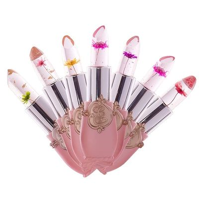 ASUSO Color Changing Lipstick,Crystal Flower Lip Gloss, Color Changing Lip Balm,Waterproof Lips Clear Temperature Lasting Lipstick (Pink set of 6)