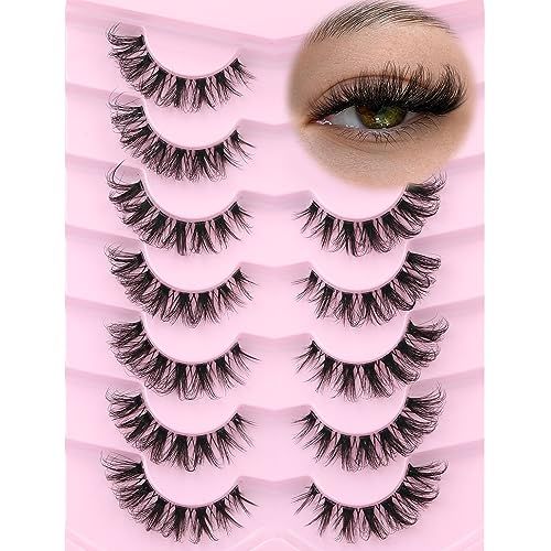 False Lashes Natural Look Fake Eyelashes Wispy Cat Eye Lashes Clear Band False Eyelashes 16MM Faux Mink Lashes Pack 7 Pairs by Ruairie