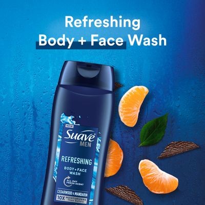 Suave Men Moisturizing Body &amp; Face Wash, With Cedarwood and Mandarin Scent, No Parabens, No Phtahaltes, 18 Oz Pack of 6