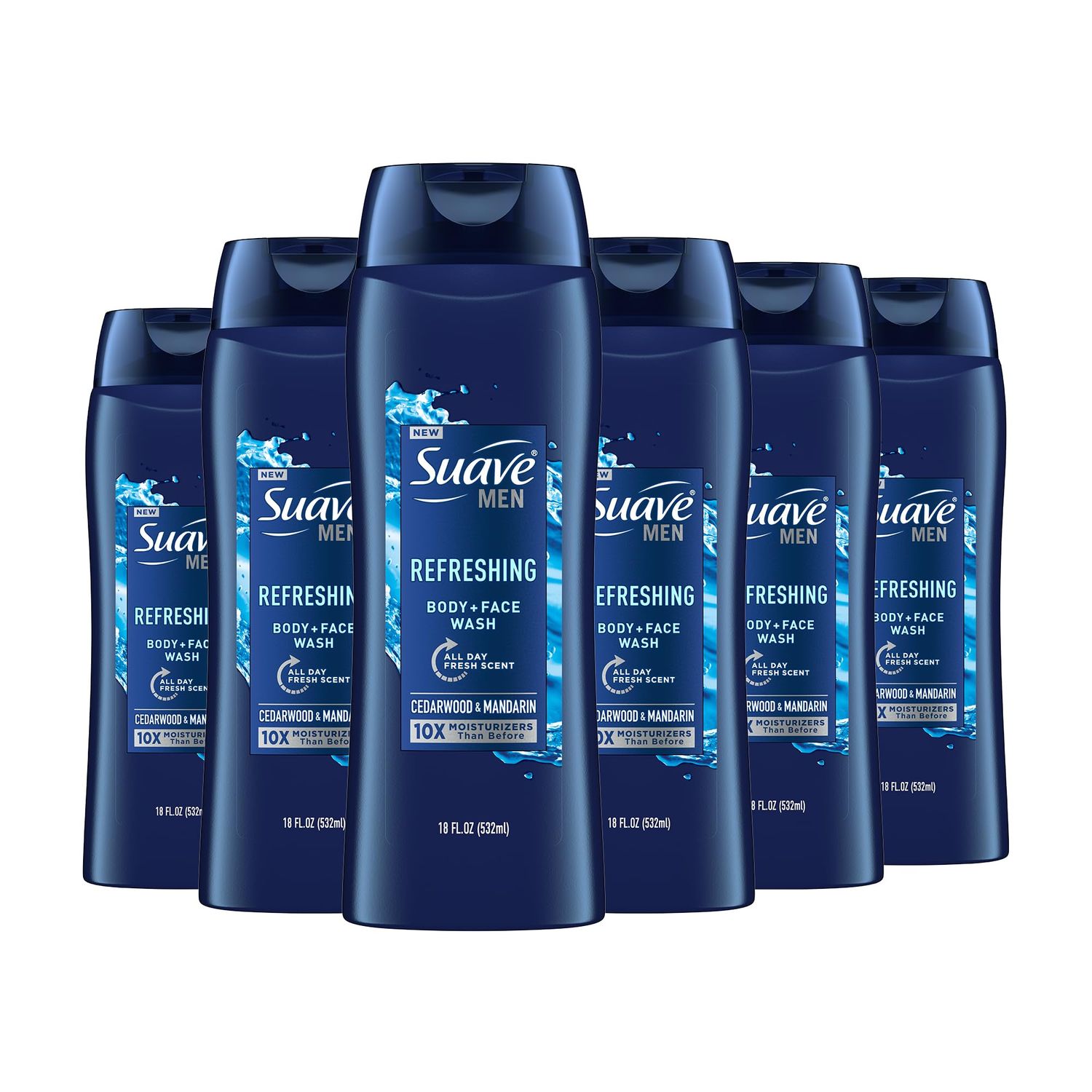 Suave Men Moisturizing Body &amp; Face Wash, With Cedarwood and Mandarin Scent, No Parabens, No Phtahaltes, 18 Oz Pack of 6