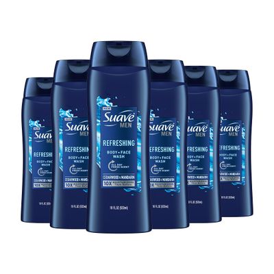 Suave Men Moisturizing Body &amp; Face Wash, With Cedarwood and Mandarin Scent, No Parabens, No Phtahaltes, 18 Oz Pack of 6