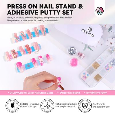 Saviland Nail Stand for Press ons 15pcs Strong Magnetic Aurora Nail Holder For Painting Nails With Nail Stand 40 Pcs Reusable Sticky Putty For Nails Practice Acrylic Nail Tools Home Beginner Supplies
