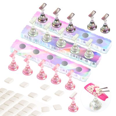 Saviland Nail Stand for Press ons 15pcs Strong Magnetic Aurora Nail Holder For Painting Nails With Nail Stand 40 Pcs Reusable Sticky Putty For Nails Practice Acrylic Nail Tools Home Beginner Supplies