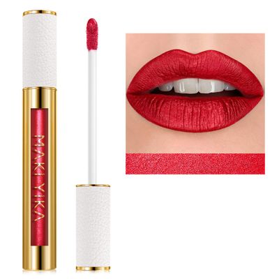 MAKI YIKA Red Lipstick for Women Metallic Lipsticks Glitter Long Lasting Lipstick No Smudge No Transfer Liquid Lip Gloss (BR20 Crushed Ruby)