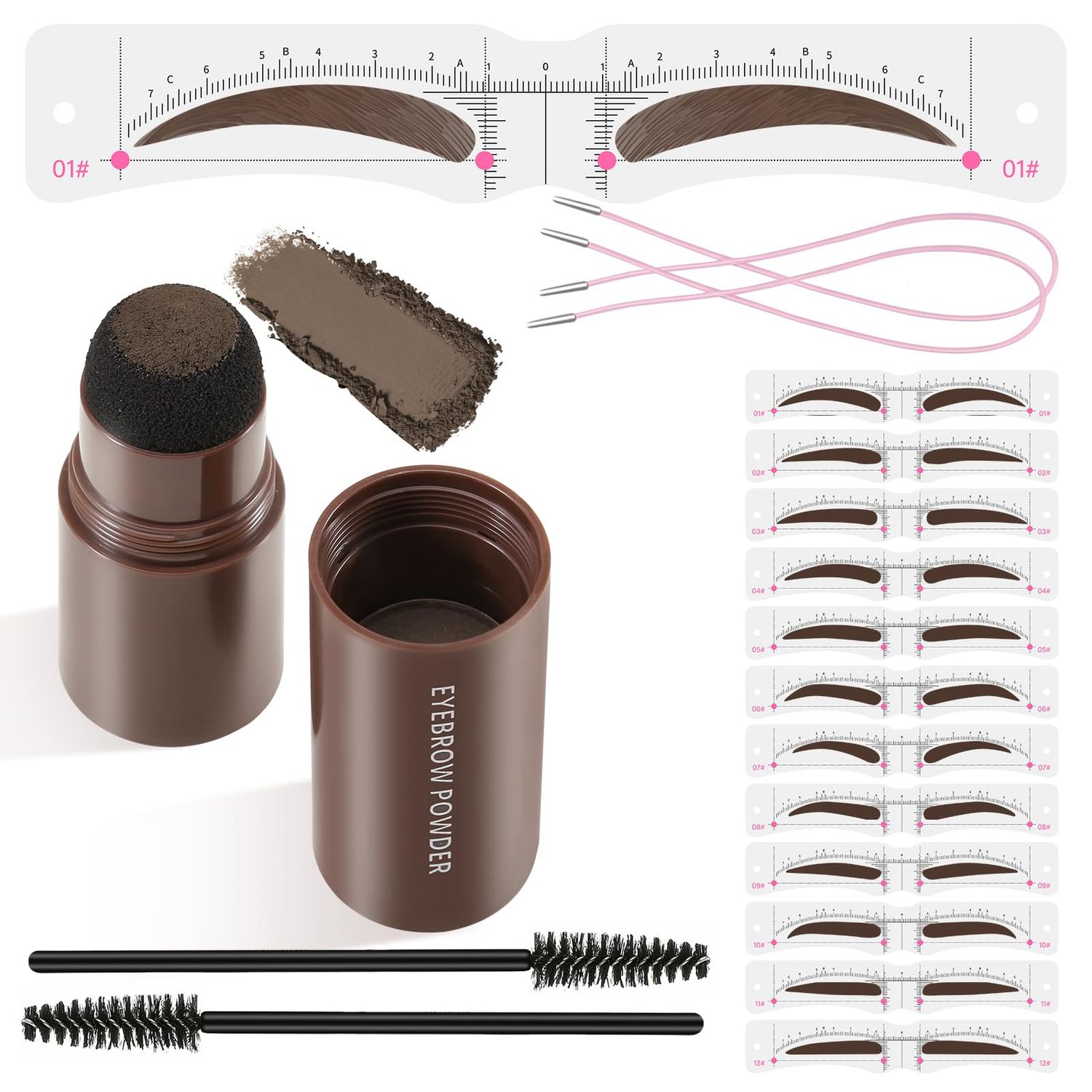 GEUUFEA Eyebrow Stamp Stencil Kit, Waterproof 1 Step Brow Stamp Kit, Shaping Brow Powder for Beginner, with 12 Popular Reusable Eyebrow Stencils &amp; 2 Eyebrow Brushes