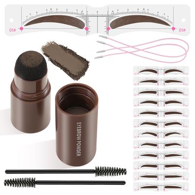 GEUUFEA Eyebrow Stamp Stencil Kit, Waterproof 1 Step Brow Stamp Kit, Shaping Brow Powder for Beginner, with 12 Popular Reusable Eyebrow Stencils &amp; 2 Eyebrow Brushes