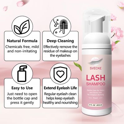 SVECKE Lash Shampoo Kit for Eyelash Extension, Eyelash Shampoo 2 fl.oz  60ml, Eyelash Extension Cleanser, Lash Eyelid Foam Cleaning Kit for Salon Use and Home Use (Peach)