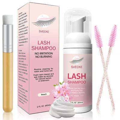 SVECKE Lash Shampoo Kit for Eyelash Extension, Eyelash Shampoo 2 fl.oz  60ml, Eyelash Extension Cleanser, Lash Eyelid Foam Cleaning Kit for Salon Use and Home Use (Peach)