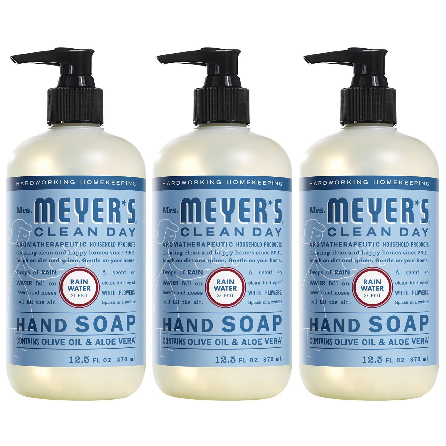 MRS. MEYER&#39;S CLEAN DAY Hand Soap, Made with Essential Oils, Biodegradable Formula, Rain Water, 12.5 fl. oz - Pack of 3