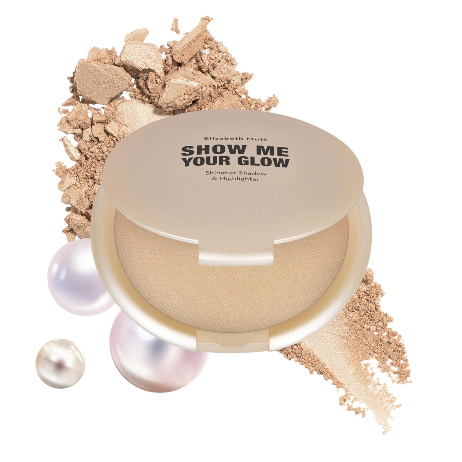 Elizabeth Mott Show Me Your Glow Shimmer Shadow and Highlighter Makeup - Natural Face Glow Makeup - Cruelty Free and Paraben Free - Illuminating Pearl Highlight - Compact Powder Highlighter (10g)