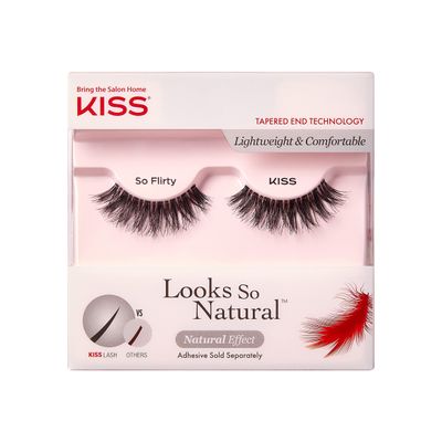 KISS Looks So Natural False Eyelashes, Lightweight &amp; Comfortable, Natural-Looking, Tapered End Technology, Reusable, Cruelty-Free, Contact Lens Friendly, Style &#39;Flirty&#39;, 1 Pair Fake Eyelashes