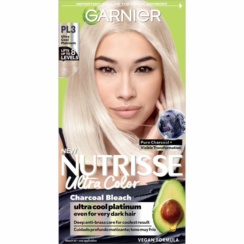 Garnier Hair Color Nutrisse Ultra Color Nourishing Crme, PL3 Charcoal Bleach (Cool Platinum), Permanent Hair Dye, 1 Count (Packaging May Vary)