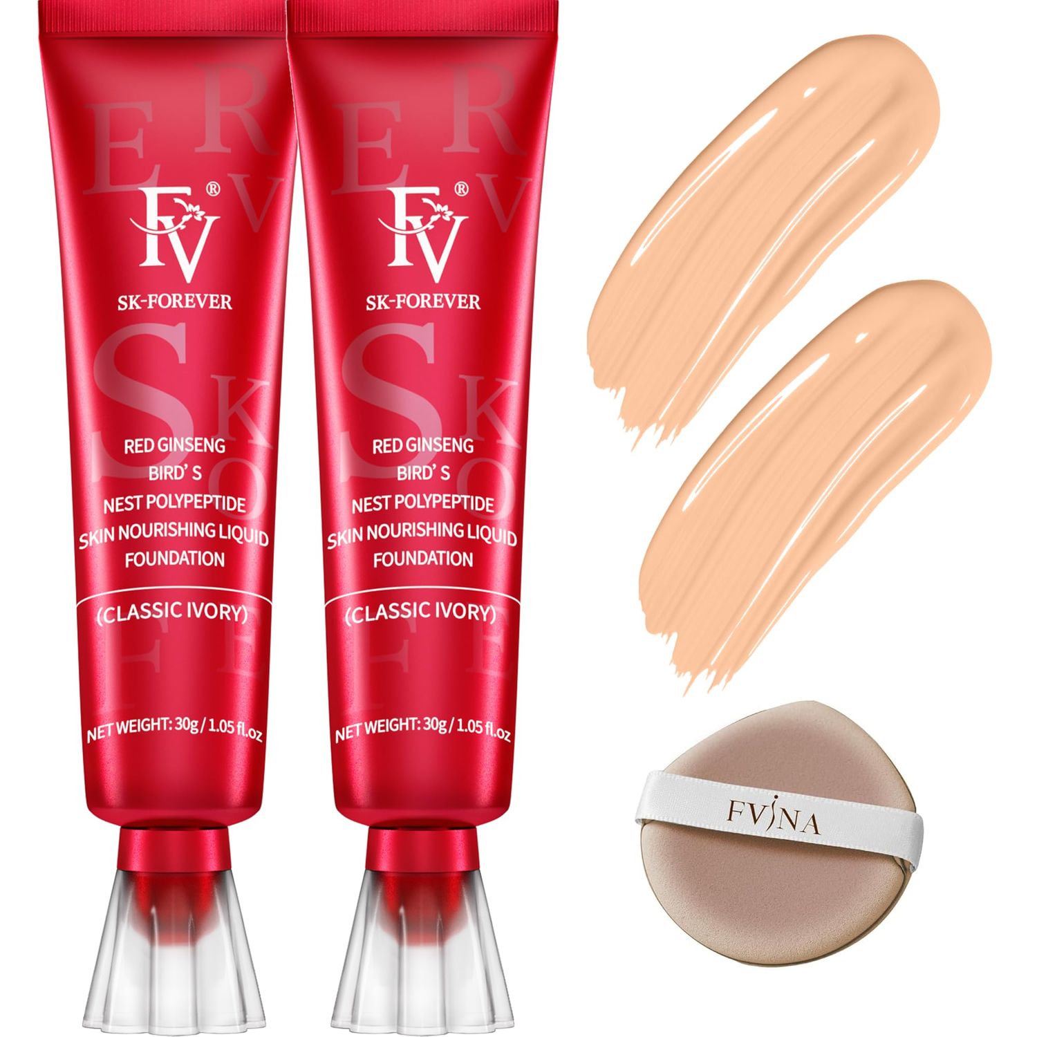 FV 2 Pack Waterproof Foundation, Lightweight &amp; Medium Coverage Foundation with Matte Finish, Oil Control Long Lasting Liquid Foundation Makeup for Oily Normal Skin (Classic Ivory, 1.05 fl.oz)