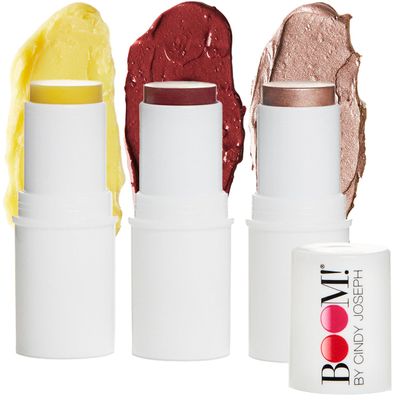 BOOM! by Cindy Joseph Boomstick Trio - 3 Pack Boom Makeup Sticks - Blush Stick in Berry, Highlighter Stick &amp; Moisturizer Stick - Multi-Use Vegan Makeup Sticks for Older Women &amp; Mature Skin