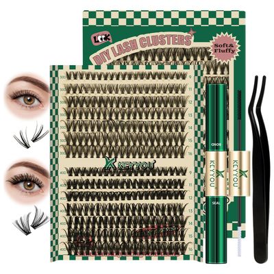 DIY Lash Extension Kit 280pcs Individual Lashes D Curl Eyelash Extension Kit KEYYOU 30D40D 9-16Mix Lash Clusters with Lash Bond and Seal and Lash Applicator for DIY at Home(KIT-30D40D-0.07D-9-16Mix)
